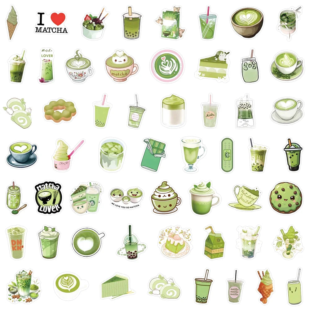Autocollants Thème Matcha Kawaii (3-8 cm)
