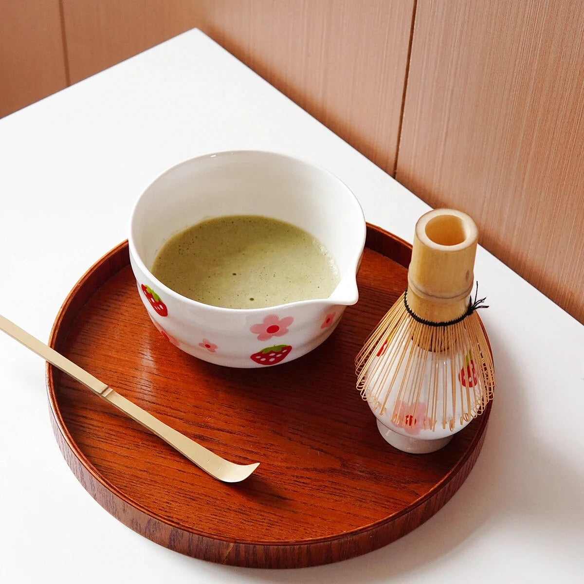 Ensemble Matcha Cérémonie 3 pièces en Céramique - Motif : Fraises