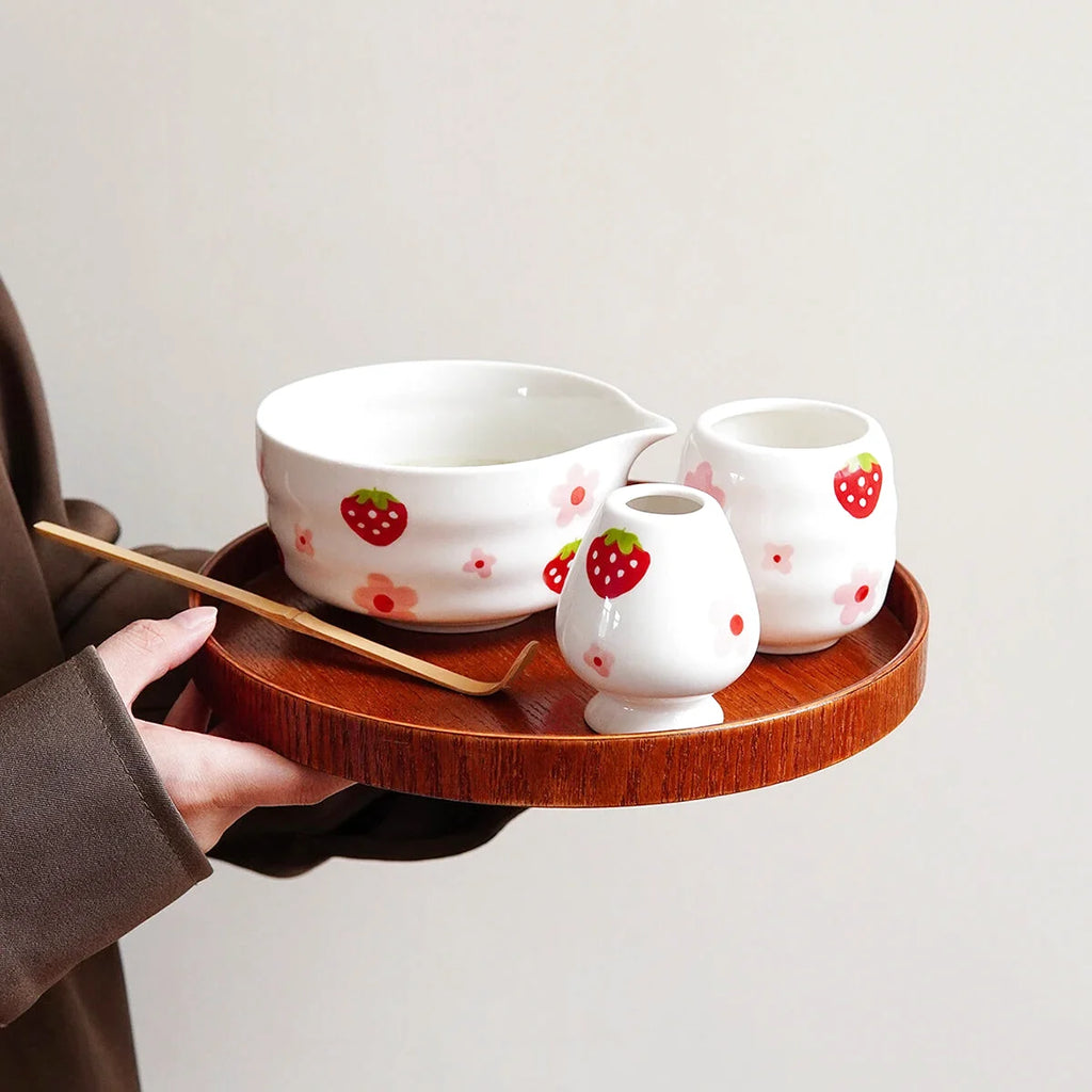 Ensemble Matcha Cérémonie 3 pièces en Céramique - Motif : Fraises