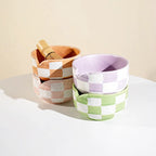 Ensemble Matcha Cérémonie 4 Pièces en Céramique - Idéal Cadeau - Motif Carreaux Verts