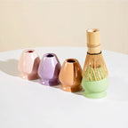 Ensemble Matcha Cérémonie 4 Pièces en Céramique - Idéal Cadeau - Motif Carreaux Violets