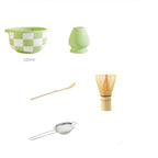 Ensemble Matcha Cérémonie 5 Pièces en Céramique - Idéal Cadeau - Motif Carreaux Violets