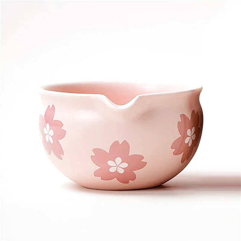 Ensemble Matcha Cérémonie 5 Pièces en Céramique - Idéal Cadeau - Motif Fleurs Roses