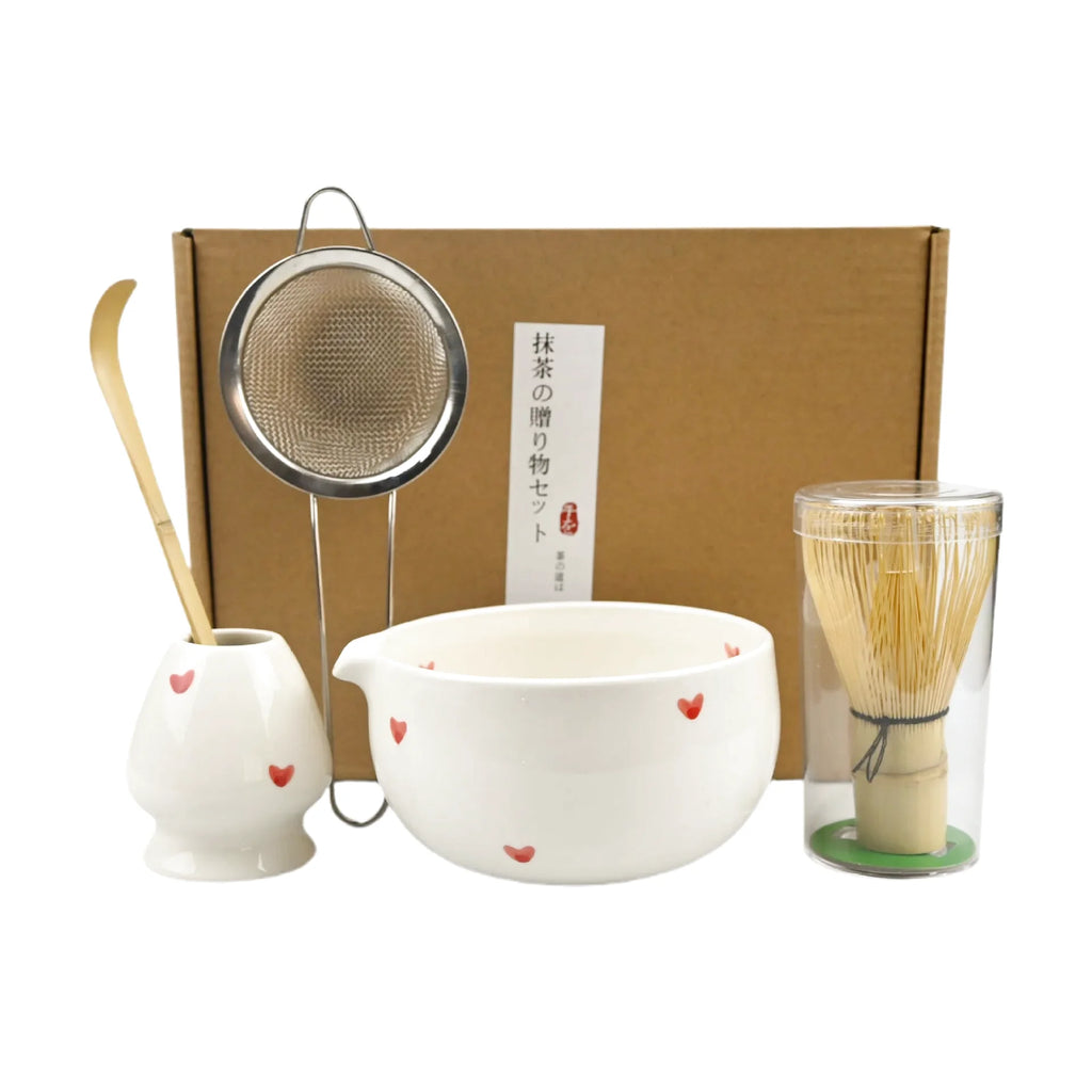 Ensemble Matcha Cérémonie 5 pièces en Céramique - Motifs : Cœurs