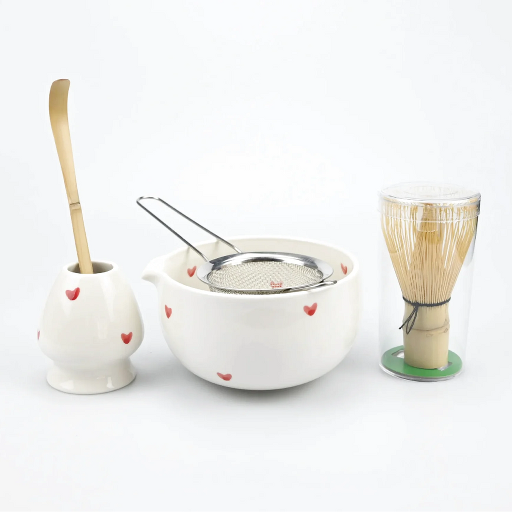 Ensemble Matcha Cérémonie 5 pièces en Céramique - Motifs : Cœurs