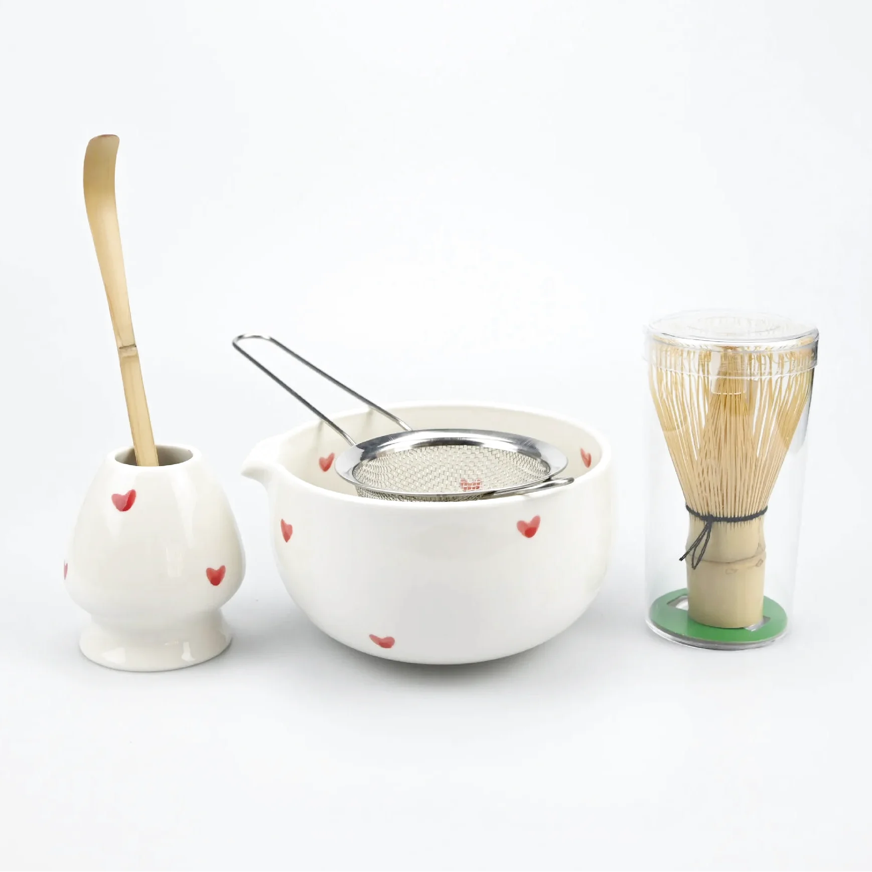 Ensemble Matcha Cérémonie 5 pièces en Céramique - Motifs : Cœurs
