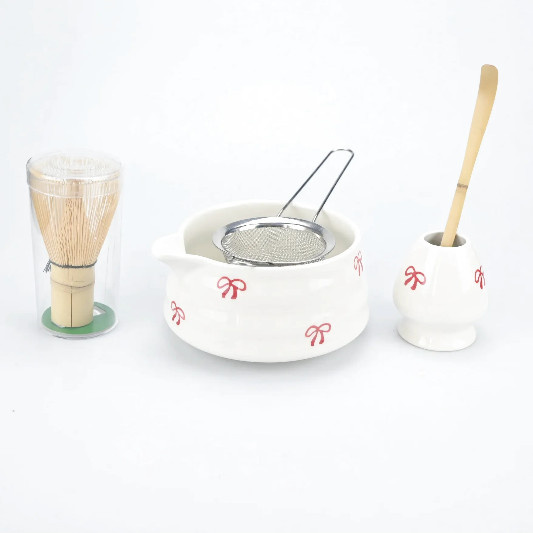 Ensemble Matcha Cérémonie 5 pièces en Porcelaine - Motif : Nœuds
