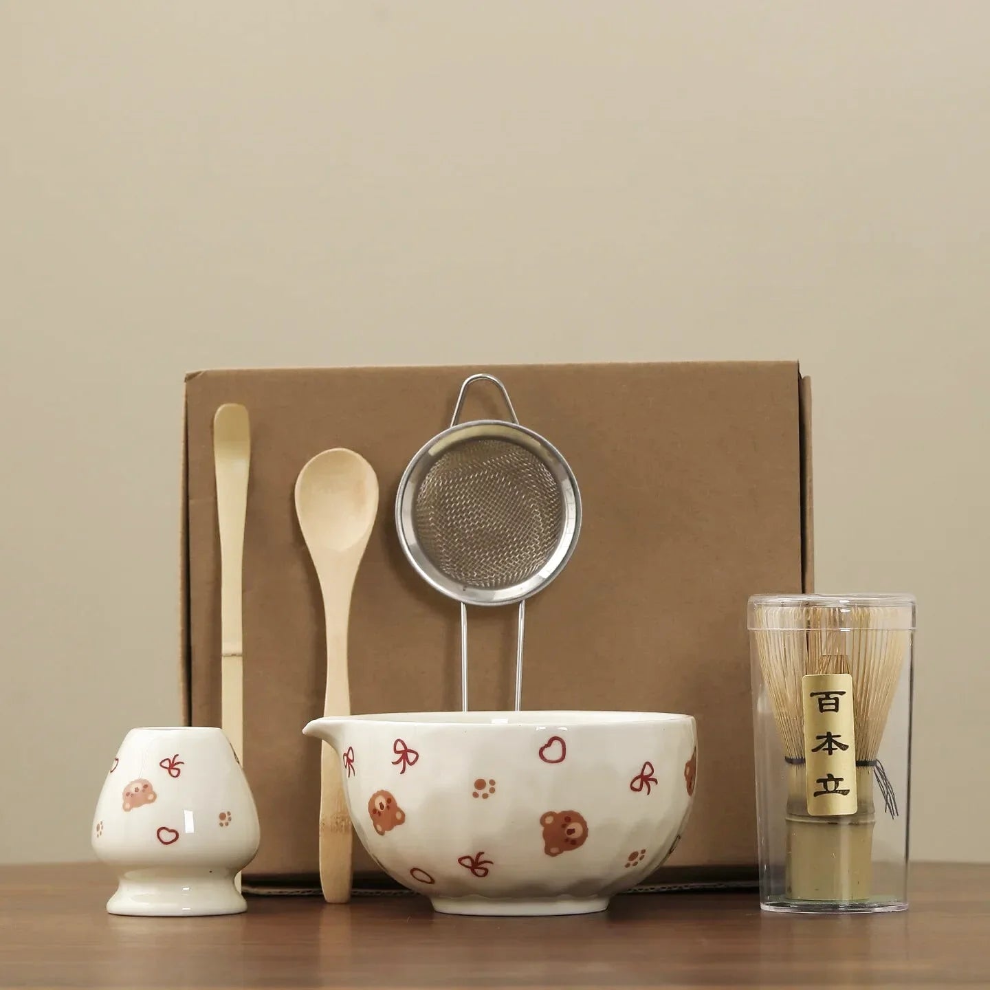 Ensemble Matcha Cérémonie 6 pièces en Céramique - Motif : Oursons