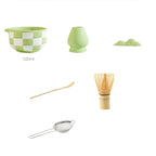 Ensemble Matcha Cérémonie 7 pièces en Porcelaine - Motifs : Carreaux Violets