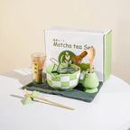 Ensemble Matcha Cérémonie 8 Pièces en Céramique - Idéal Cadeau - Motif Carreaux Verts