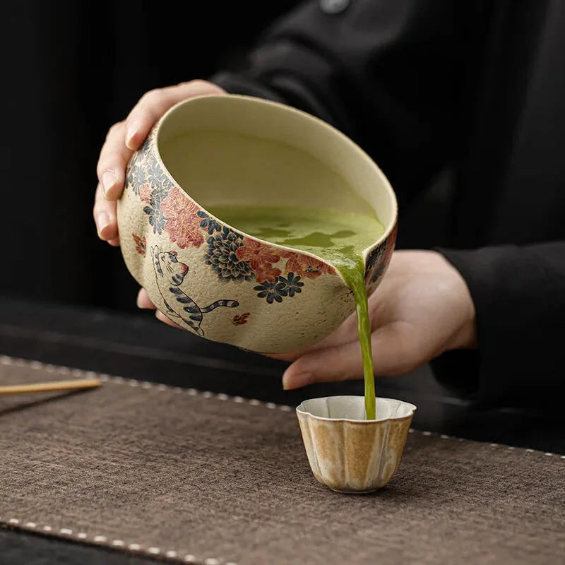 Ensemble Matcha Cérémonie 8 pièces en Poterie et Bambou - Style Chat