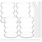 Lot de 4 Verres Idéal Matcha avec leur Paille en Verre et Goupillon - 300 mL