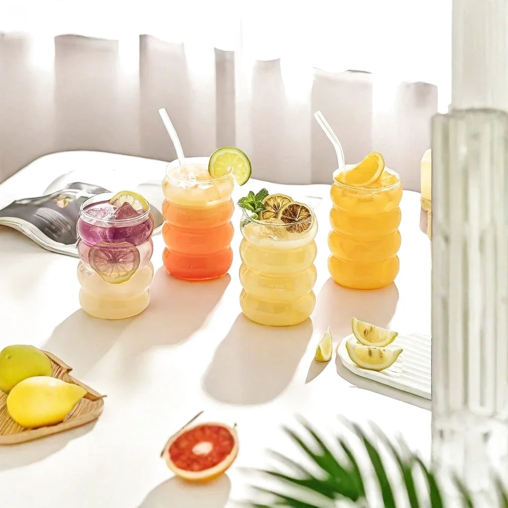 Lot de 4 Verres Idéal Matcha avec leur Paille en Verre et Goupillon - 300 mL