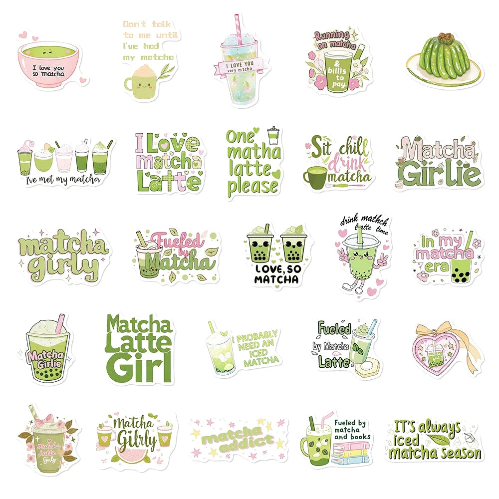 Lot de 50 autocollants Cute Matcha