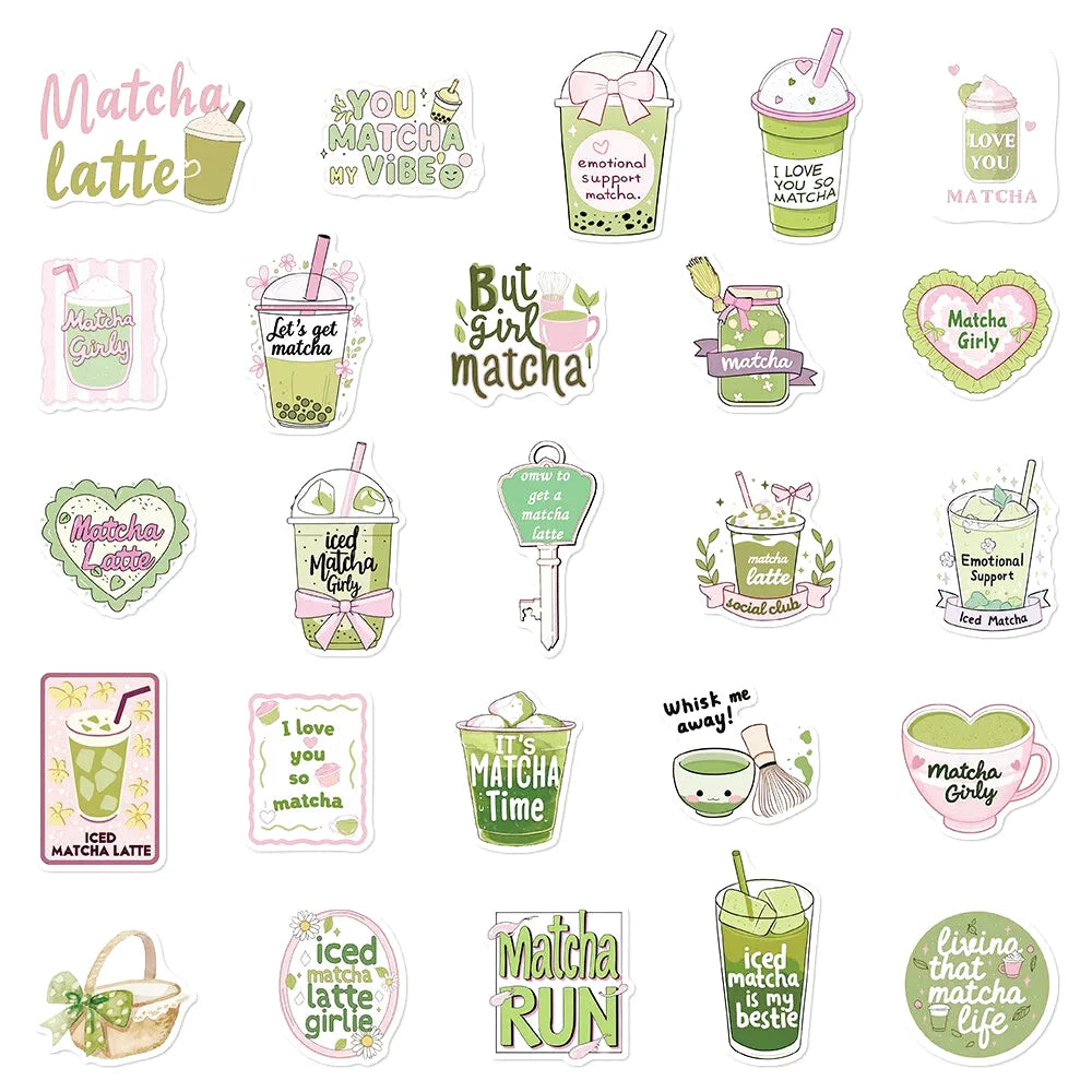 Lot de 50 autocollants Cute Matcha