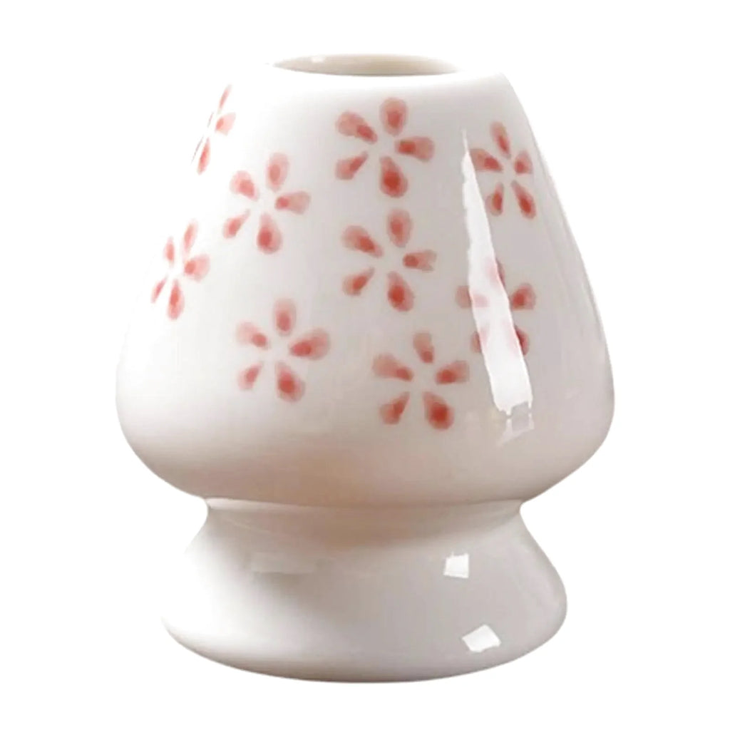 Support en Porcelaine pour Fouet en Bambou pour Matcha - Motif Fleurs Roses