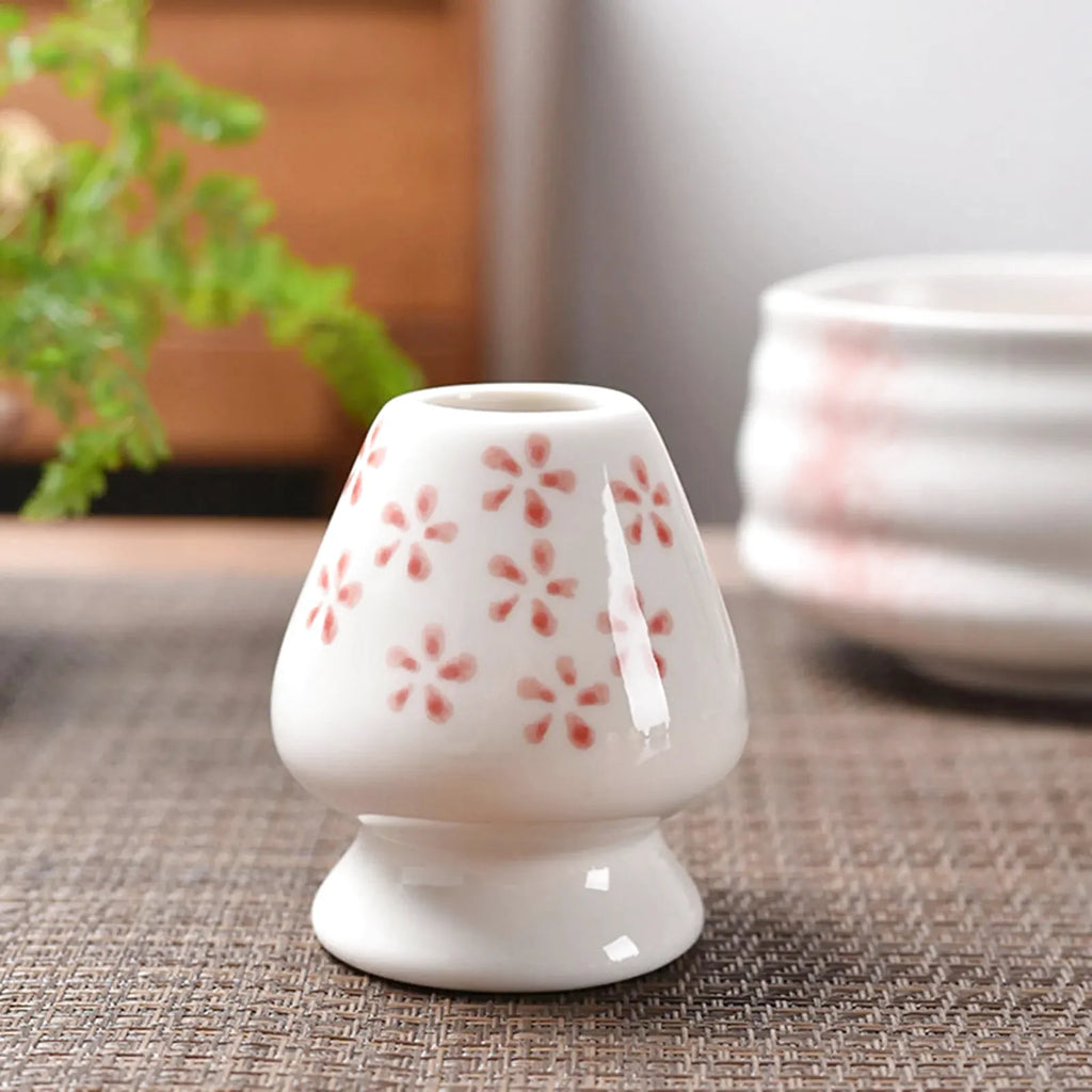 Support en Porcelaine pour Fouet en Bambou pour Matcha - Motif Fleurs Roses
