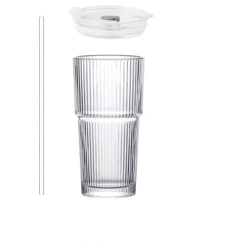 Verre Grande Capacité Idéal Matcha Glacé avec Paille et Couvercle - 600 mL